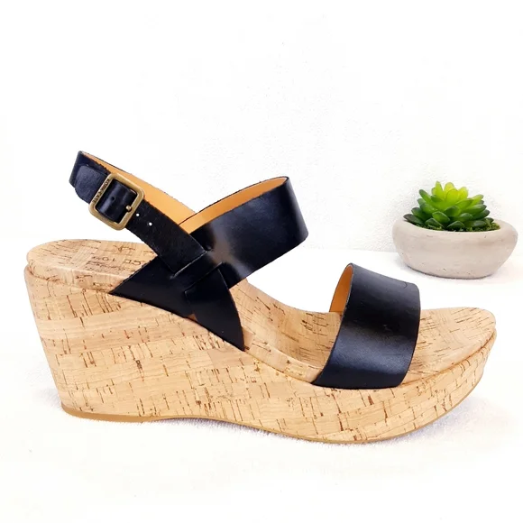 KORK-EASE AUSTIN BLACK LEATHER WEDGE SANDAL - Picture 1 of 16